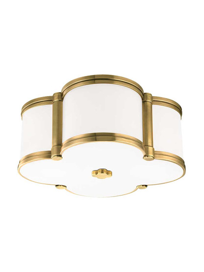 Chandler 12 1/2 inch Flush-Mount Ceiling Light in Aged Brass.
